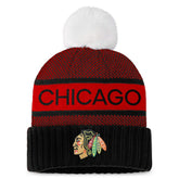 Chicago Blackhawks Fanatics Women's Authentic Pro Rink Cuffed Knit Hat with Pom Black/Red
