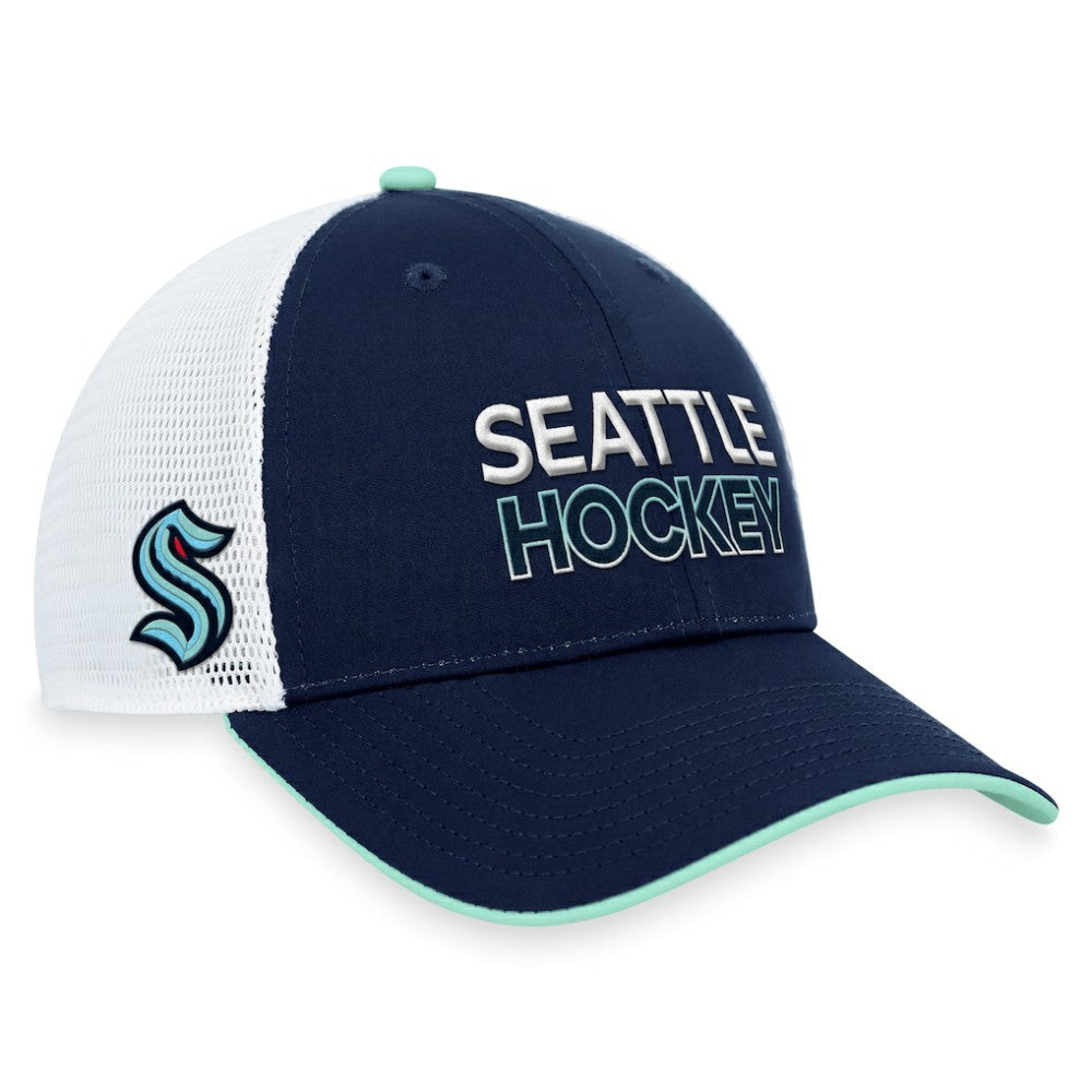 Seattle Kraken Fanatics Authentic Pro Rink Trucker Adjustable Hat Deep Sea Blue
