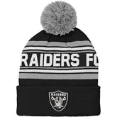 Las Vegas Raiders Youth Jacquard Cuffed Knit Hat with Pom - Black for sale