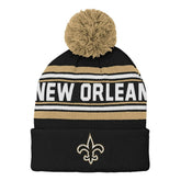 New Orleans Saints Youth Jacquard Cuffed Knit Hat with Pom - Black cheap