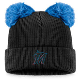Miami Marlins Women's Double Pom Cuffed Knit Hat - Black/Blue