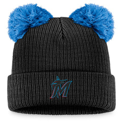 Miami Marlins Women's Double Pom Cuffed Knit Hat - Black/Blue