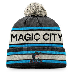 Miami Marlins Hometown Slogan Cuffed Knit Hat with Pom - Black/Natural