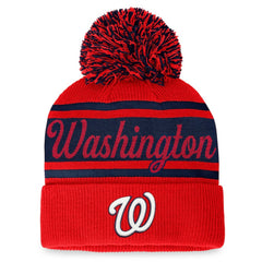 Washington Nationals Women's Script Cuffed Knit Hat with Pom - Red/Navy