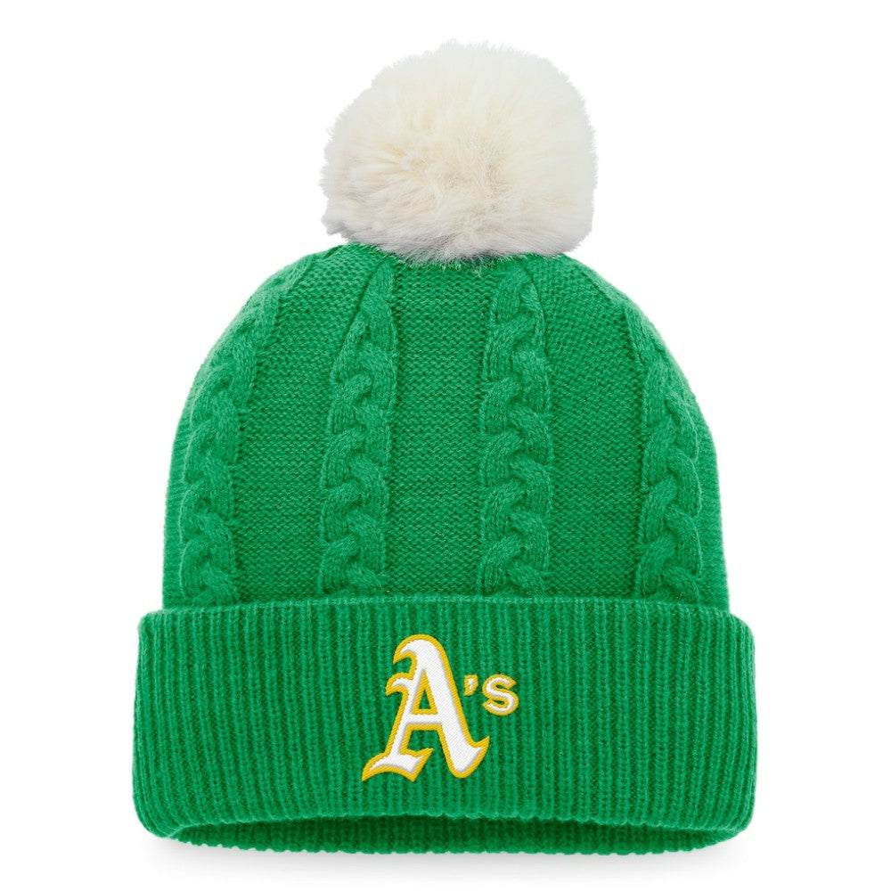 Athletics Women's Cable Cuffed Knit Hat with Pom - Kelly Green