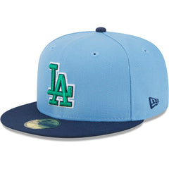 Los Angeles Dodgers Green Undervisor 59FIFTY Fitted Hat - Light Blue/Navy | New Era