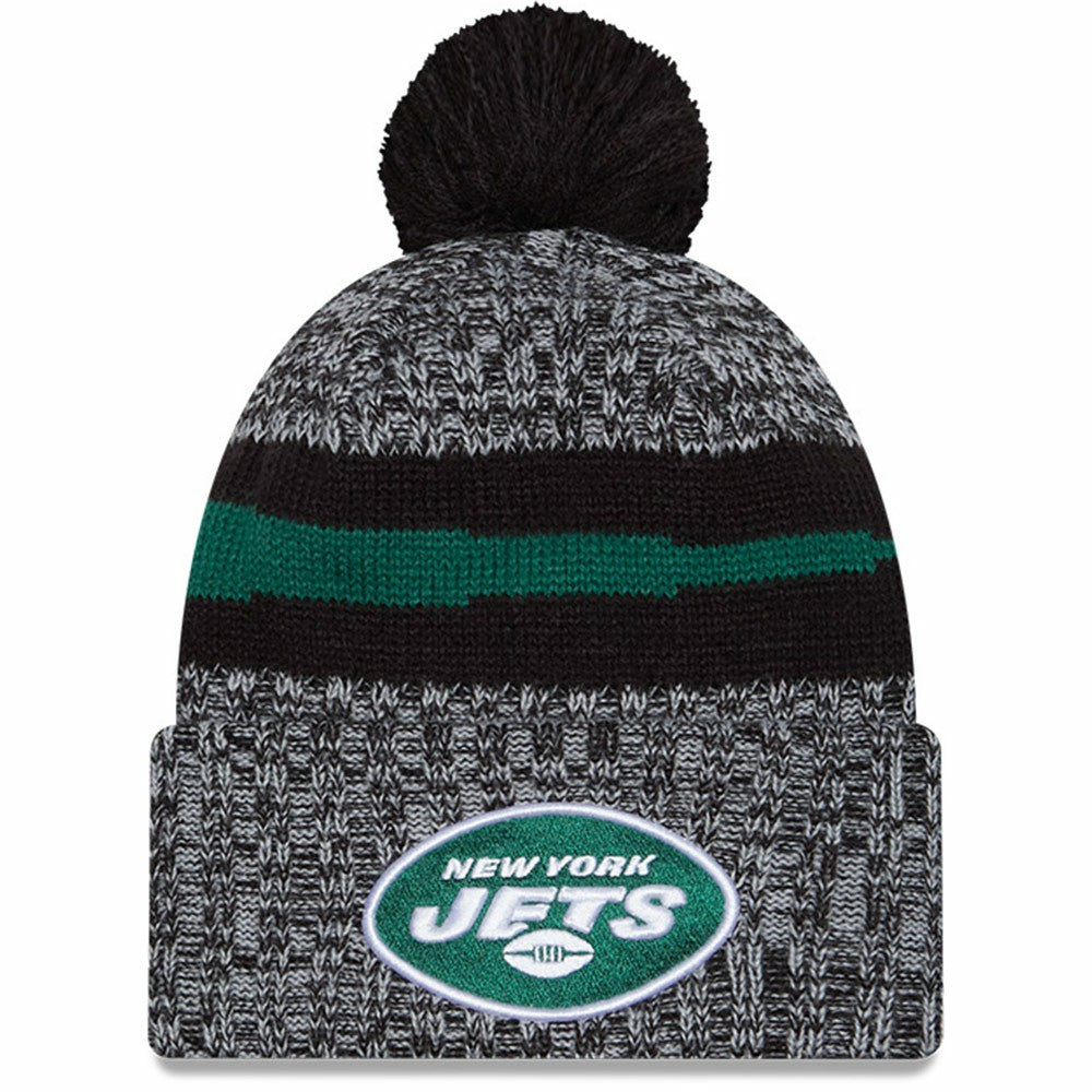 New York Jets New Era 2023 Sideline Cuffed Knit Hat With Pom - Black on sale