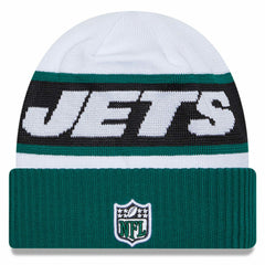 New York Jets New Era 2023 Sideline Tech Cuffed Knit Hat - White/Green discount