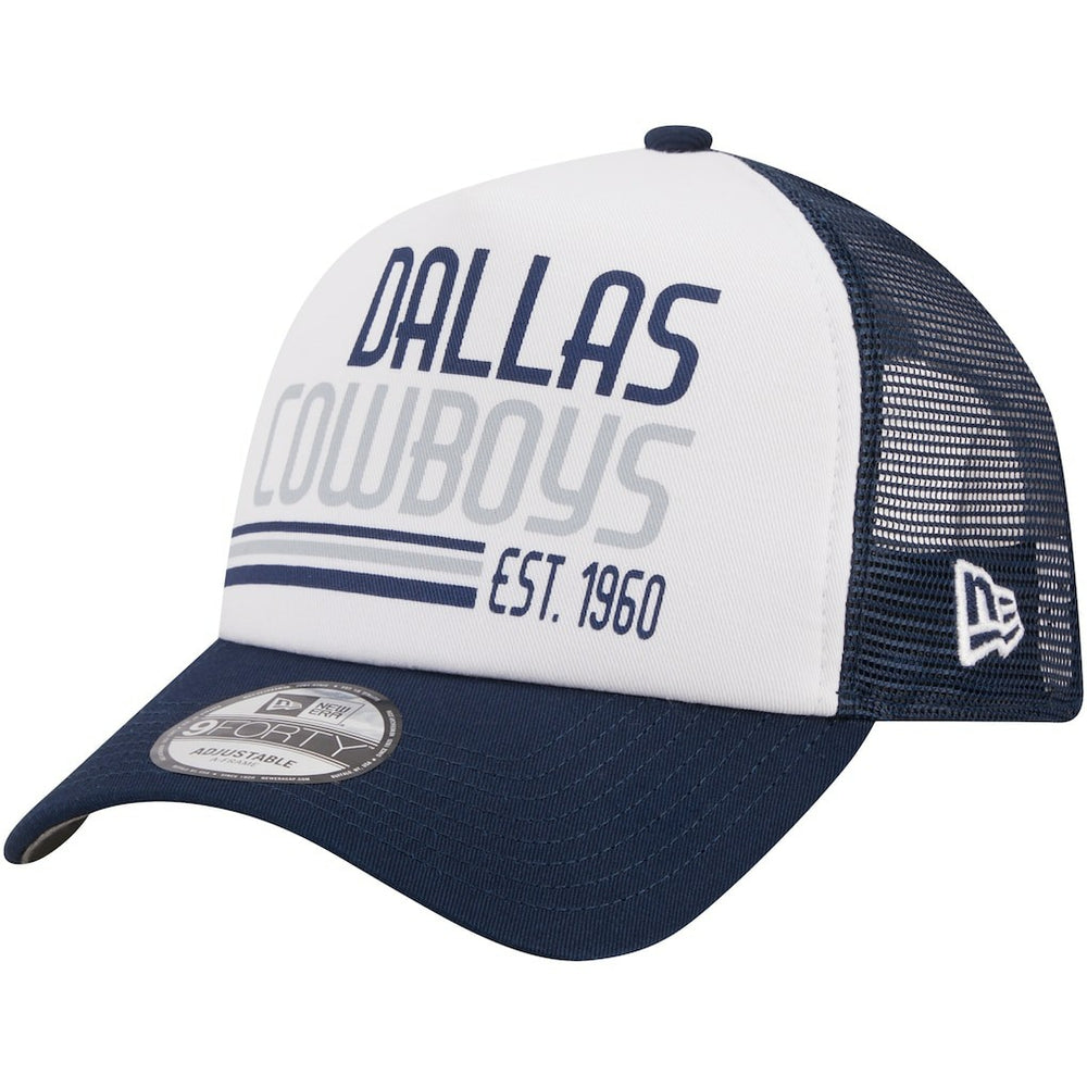 Dallas Cowboys New Era Stacked A-Frame Trucker 9FORTY Adjustable Hat - White/Navy sale