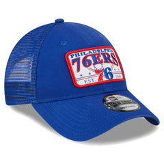 Philadelphia 76ers Plate Oversized Patch Trucker 9FORTY Adjustable Hat - Royal | New Era discount