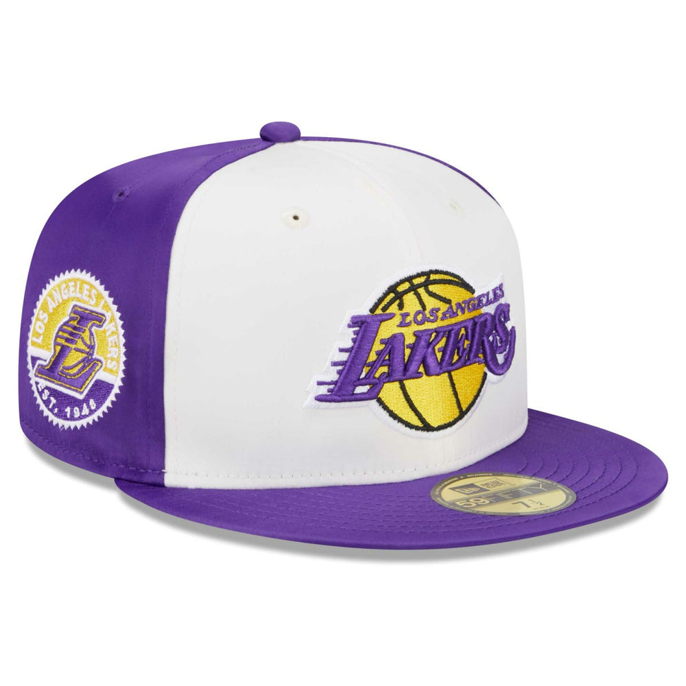 Los Angeles Lakers Throwback Satin 59FIFTY Fitted Hat - White | New Era online