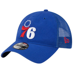 Philadelphia 76ers Distinct Side Patch Trucker 9TWENTY Adjustable Hat - Royal | New Era sale