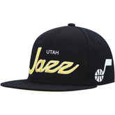 Utah Jazz Hardwood Classics Script 2.0 Snapback Hat - Black | Mitchell & Ness shop