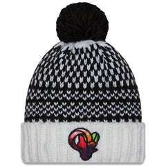 Los Angeles Rams New Era Women's 2023 NFL Crucial Catch Cuffed Pom Knit Hat - Black/White for sale