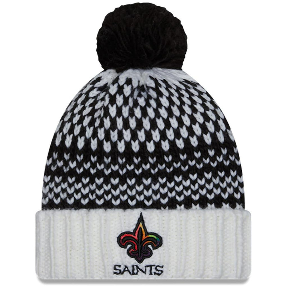 New Orleans Saints New Era Women's 2023 NFL Crucial Catch Cuffed Pom Knit Hat - Black/White for sale