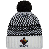 New Orleans Saints New Era Women's 2023 NFL Crucial Catch Cuffed Pom Knit Hat - Black/White for sale