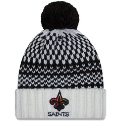 New Orleans Saints New Era Women's 2023 NFL Crucial Catch Cuffed Pom Knit Hat - Black/White for sale