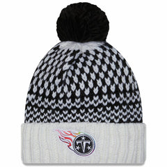 Tennessee Titans New Era Women's 2023 NFL Crucial Catch Cuffed Pom Knit Hat - Black/White cheap