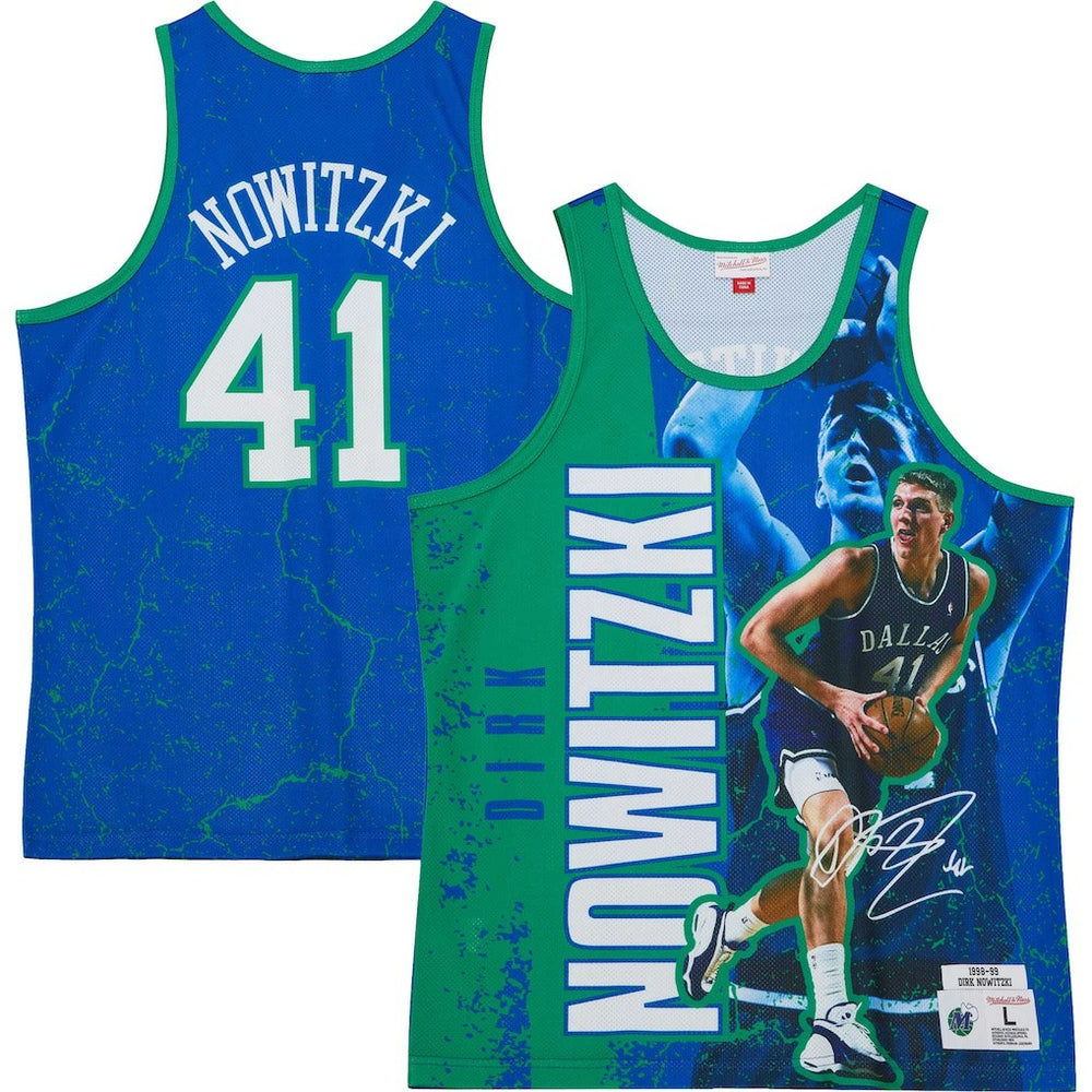 Dirk Nowitzki Dallas Mavericks Hardwood Classics Player Burst Tank Top sale - Blue | Mitchell & Ness online