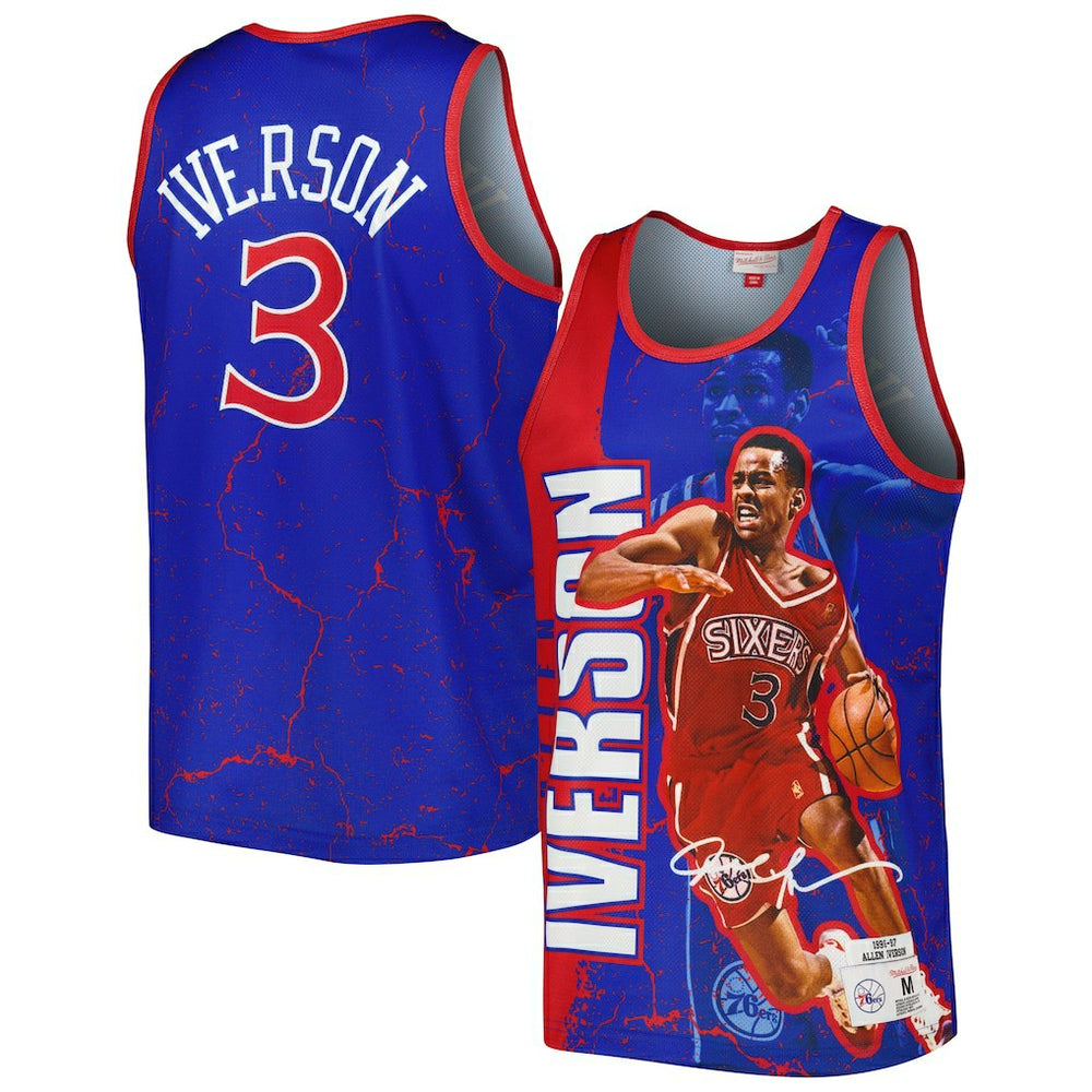 Allen Iverson Philadelphia 76ers 1996-97 Hardwood Classics Player Burst Tank Top - Royal | Mitchell & Ness online