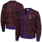 Boston Red Sox PLEASURES Cheetah Cardigan Button-Up Sweater - Purple