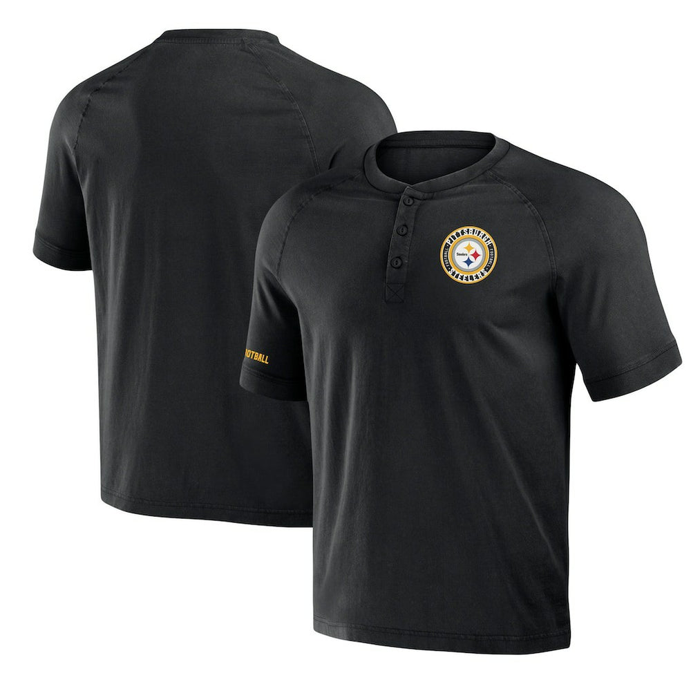 Pittsburgh Steelers NFL x Darius Rucker Collection Washed Raglan Henley T-Shirt - Black outlet