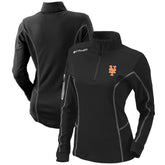 New York Mets Women's Omni-Wick Shotgun Quarter-Zip Pullover Top - Black | Columbia