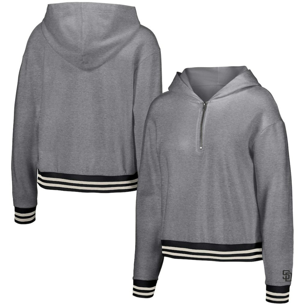 San Diego Padres Lusso Women's Magnolia Tri-Blend Quarter-Zip Hoodie - Gray
