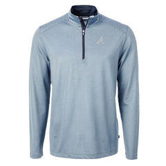 Atlanta Braves Cutter & Buck Virtue Eco Pique Micro Stripe Recycled Quarter-Zip Pullover Top - Light Blue/Navy