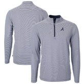 Atlanta Braves Cutter & Buck Virtue Eco Pique Micro Stripe Recycled Quarter-Zip Pullover Top - Navy/White