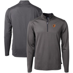 Baltimore Orioles Cutter & Buck Virtue Eco Pique Micro Stripe Recycled Quarter-Zip Pullover Top - Black/Gray