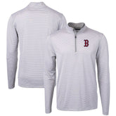 Boston Red Sox Cutter & Buck Virtue Eco Pique Micro Stripe Recycled Quarter-Zip Pullover Top - Gray/White