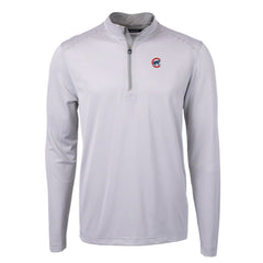 Chicago Cubs Cutter & Buck Virtue Eco Pique Micro Stripe Recycled Quarter-Zip Pullover Top - Gray/White