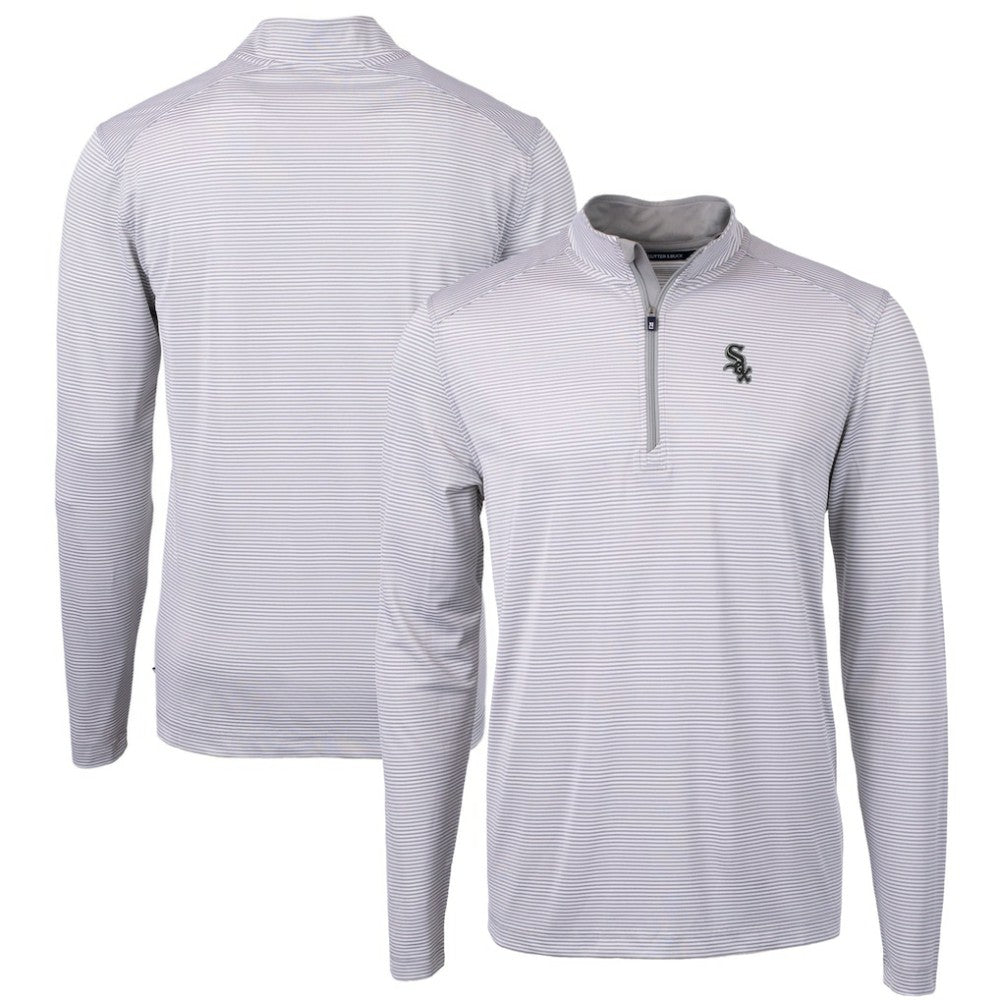 Chicago White Sox Cutter & Buck Virtue Eco Pique Micro Stripe Recycled Quarter-Zip Pullover Top - Gray/White