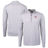 Cincinnati Reds Cutter & Buck Virtue Eco Pique Micro Stripe Recycled Quarter-Zip Pullover Top - Gray/White