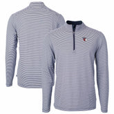Cleveland Guardians Cutter & Buck Virtue Eco Pique Micro Stripe Recycled Quarter-Zip Pullover Top - Navy/White