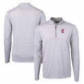 Cleveland Guardians Cutter & Buck Virtue Eco Pique Micro Stripe Recycled Quarter-Zip Pullover Top - Gray/White