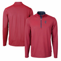 Cleveland Guardians Cutter & Buck Virtue Eco Pique Micro Stripe Recycled Quarter-Zip Pullover Top - Red/Navy