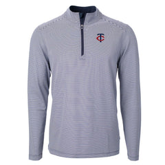 Minnesota Twins Cutter & Buck Virtue Eco Pique Micro Stripe Recycled Quarter-Zip Pullover Top - Navy/White