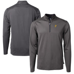 Pittsburgh Pirates Cutter & Buck Virtue Eco Pique Micro Stripe Recycled Quarter-Zip Pullover Top - Black/Gray