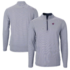 Washington Nationals Cutter & Buck Virtue Eco Pique Micro Stripe Recycled Quarter-Zip Pullover Top - Navy/White