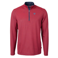 Washington Nationals Cutter & Buck Virtue Eco Pique Micro Stripe Recycled Quarter-Zip Pullover Top - Red/Navy