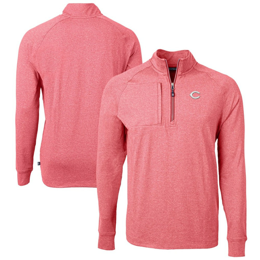 Cincinnati Reds Cutter & Buck Adapt Eco Knit Stretch Recycled Quarter-Zip Pullover Top - Heather Red