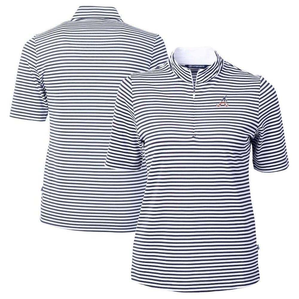 Atlanta Braves Cutter & Buck Women's Virtue Eco Pique Stripe Recycled Quarter-Zip Pullover Top - Navy
