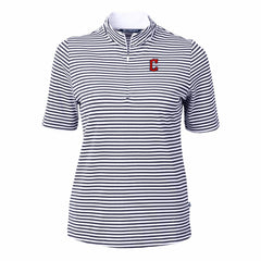 Cleveland Guardians Cutter & Buck Women's Virtue Eco Pique Stripe Top - Navy