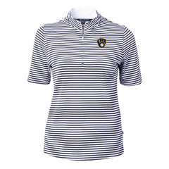 Milwaukee Brewers Cutter & Buck Women's Virtue Eco Pique Stripe Top - Navy