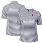 Philadelphia Phillies Cutter & Buck Women's Virtue Eco Pique Stripe Top - Navy