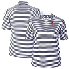 Philadelphia Phillies Cutter & Buck Women's Virtue Eco Pique Stripe Top - Navy