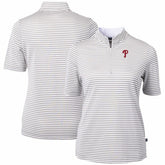Philadelphia Phillies Cutter & Buck Women's Virtue Eco Pique Stripe Top - Gray