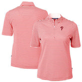 Philadelphia Phillies Cutter & Buck Women's Virtue Eco Pique Stripe Top - Red